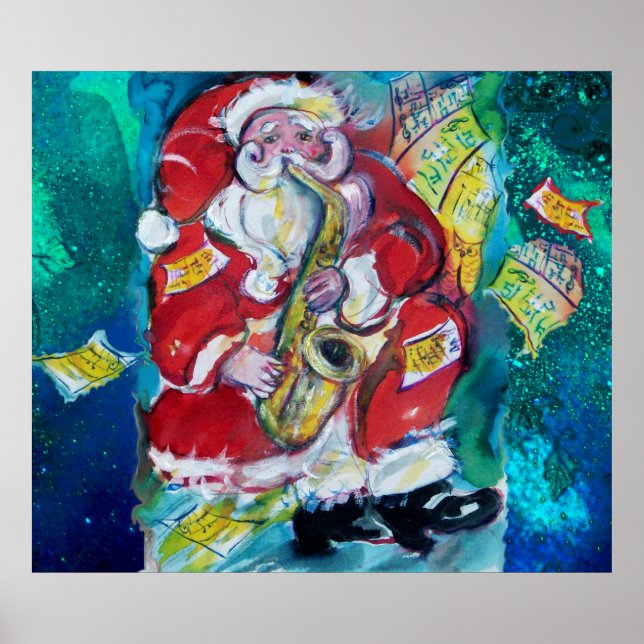 SANTA PLAYING SAX, MUSICAL CHRISTMAS NIGHT PARTY POSTER (Front)