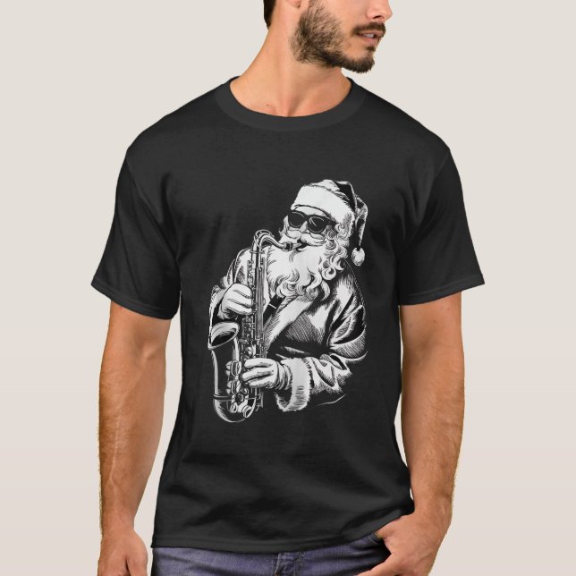 Santa Playing Saxophone Jazz Funny Saxophonist San T-Shirt (Front)