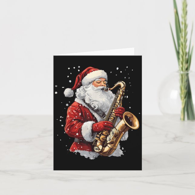 Santa Playing Saxophone Xmas Musician Saxophonist  Card (Front)