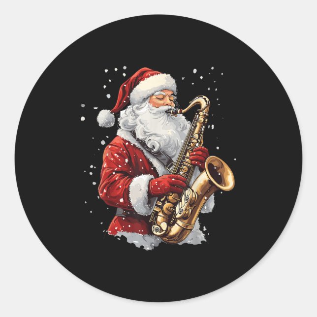 Santa Playing Saxophone Xmas Musician Saxophonist  Classic Round Sticker (Front)