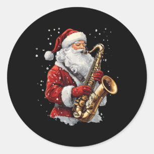 Santa Playing Saxophone Xmas Musician Saxophonist  Classic Round Sticker
