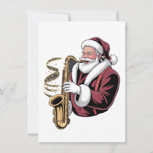 Santa Playing Saxophone Xmas Musician Saxophonist Invitation
