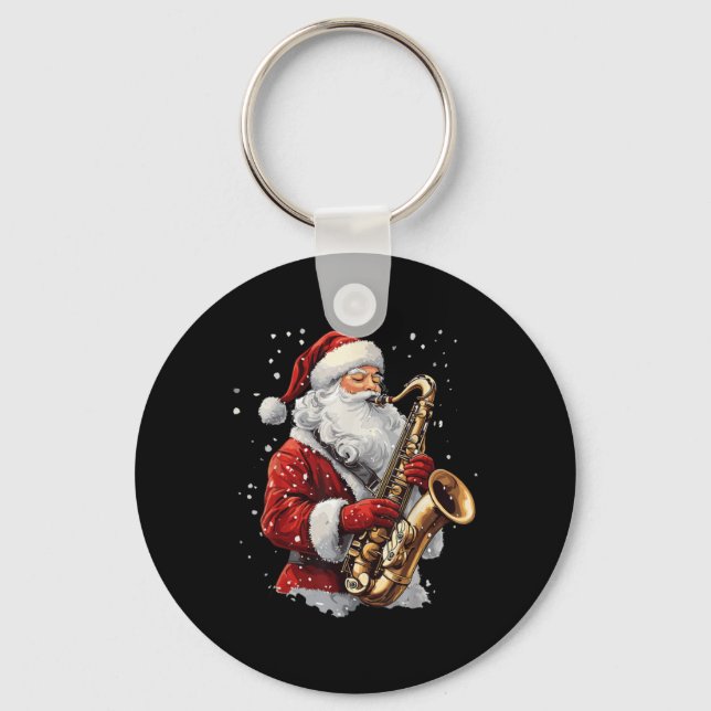 Santa Playing Saxophone Xmas Musician Saxophonist  Key Ring (Front)