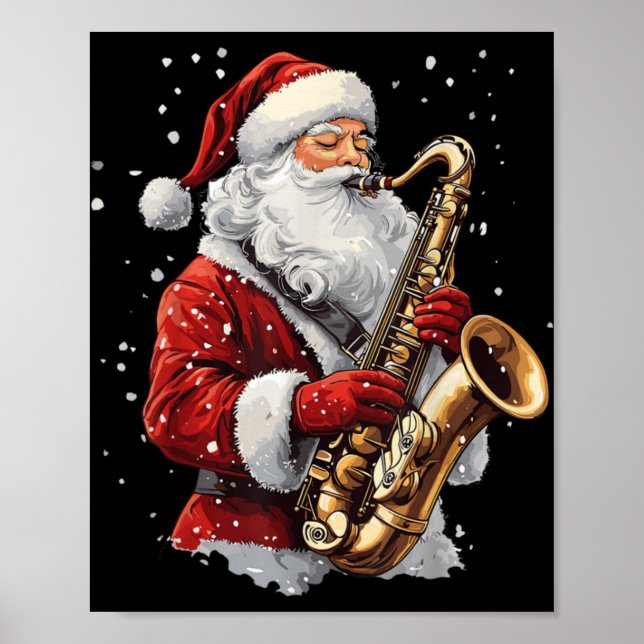 Santa Playing Saxophone Xmas Musician Saxophonist  Poster (Front)