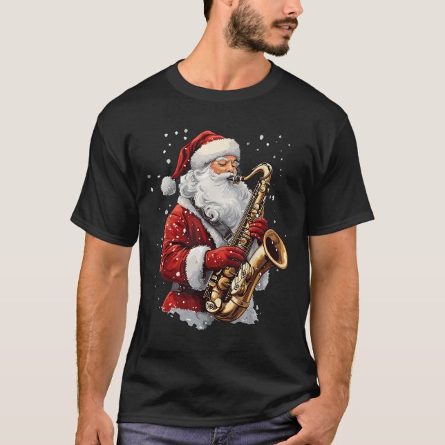 Santa Playing Saxophone Xmas Musician Saxophonist  T-Shirt (Front)