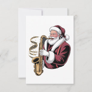 Santa Playing Saxophone Xmas Musician Saxophonist Thank You Card