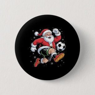 Santa Playing Soccer Christmas Boys Mens Kids Xmas 6 Cm Round Badge