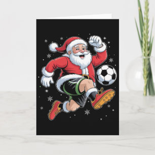 Santa Playing Soccer Christmas Boys Mens Kids Xmas Card