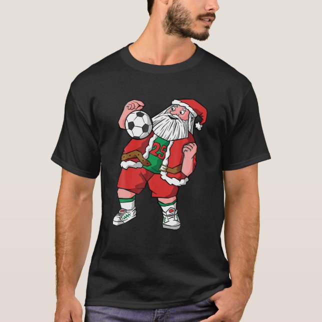 Santa Playing Soccer Christmas Pajama Cool Sport X T-Shirt (Front)