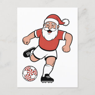 Santa Playing Soccer Christmas Player Sport Announcement Postcard