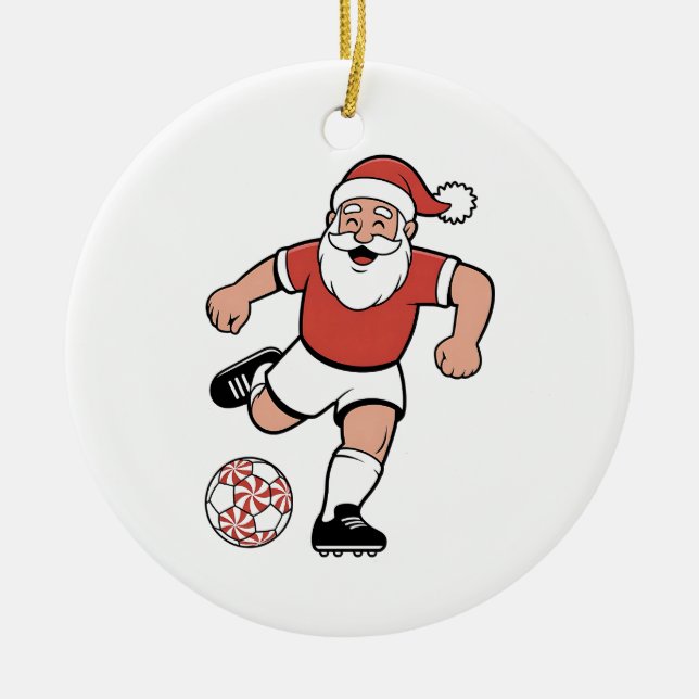 Santa Playing Soccer Christmas Player Sport  Ceramic Tree Decoration (Front)