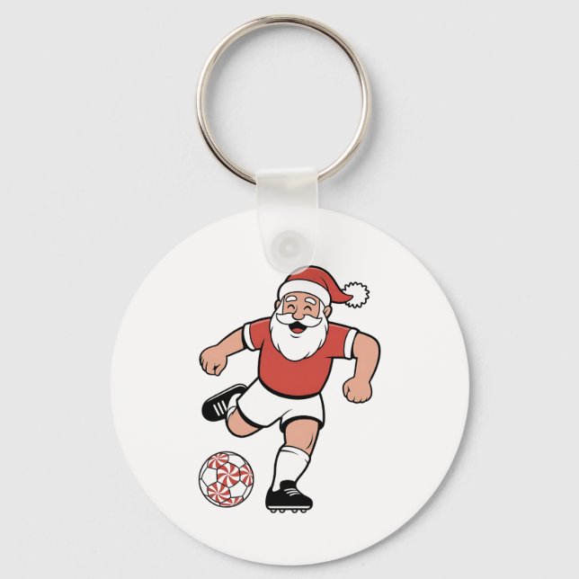 Santa Playing Soccer Christmas Player Sport  Key Ring (Front)