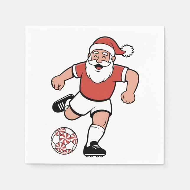 Santa Playing Soccer Christmas Player Sport  Napkin (Front)