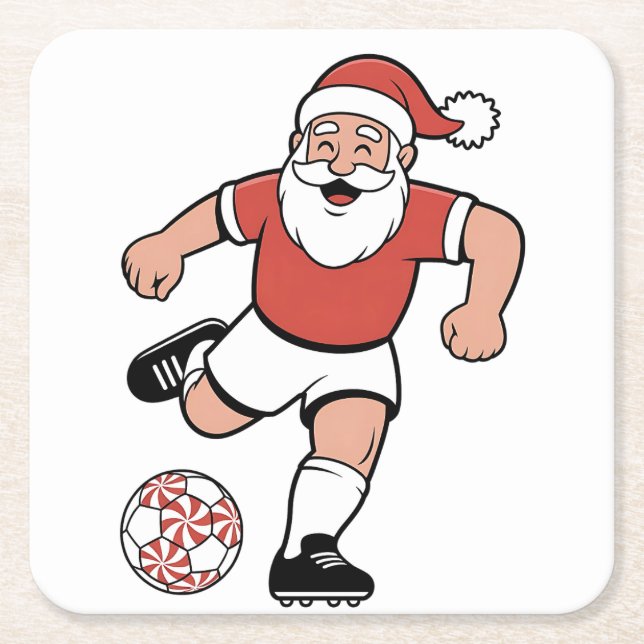 Santa Playing Soccer Christmas Player Sport  Square Paper Coaster (Front)