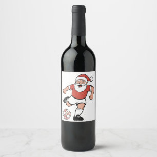 Santa Playing Soccer Christmas Player Sport Wine Label