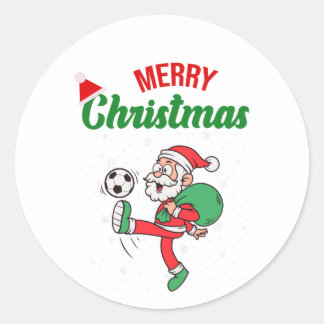 Santa Playing Soccer Cool  Classic Round Sticker