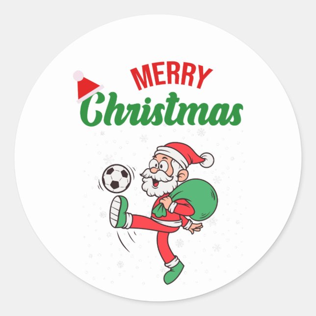 Santa Playing Soccer Cool  Classic Round Sticker (Front)
