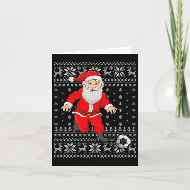 Santa Playing Soccer Football Ugly Christmas Sweat Card (Front)