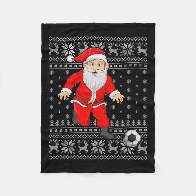 Santa Playing Soccer Football Ugly Christmas Sweat Fleece Blanket (Front)