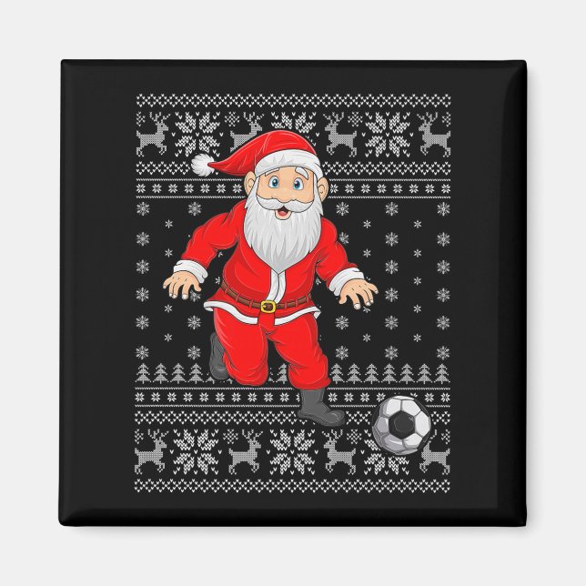 Santa Playing Soccer Football Ugly Christmas Sweat Magnet (Front)