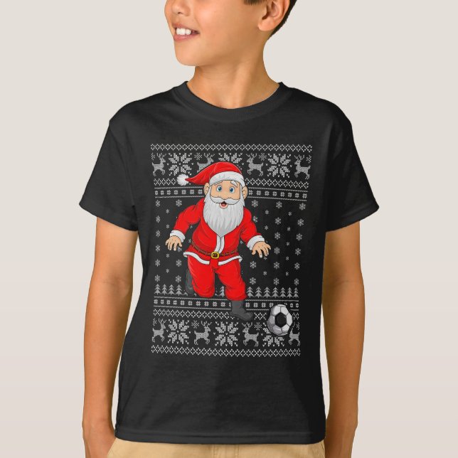 Santa Playing Soccer Football Ugly Christmas Sweat T-Shirt (Front)