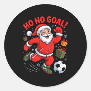 Santa Playing Soccer Funny Holiday Christmas Xmas  Classic Round Sticker