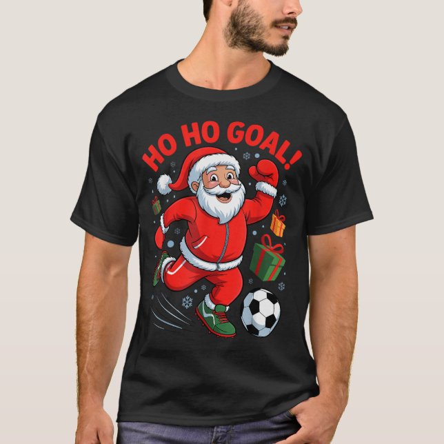 Santa Playing Soccer Funny Holiday Christmas Xmas  T-Shirt (Front)