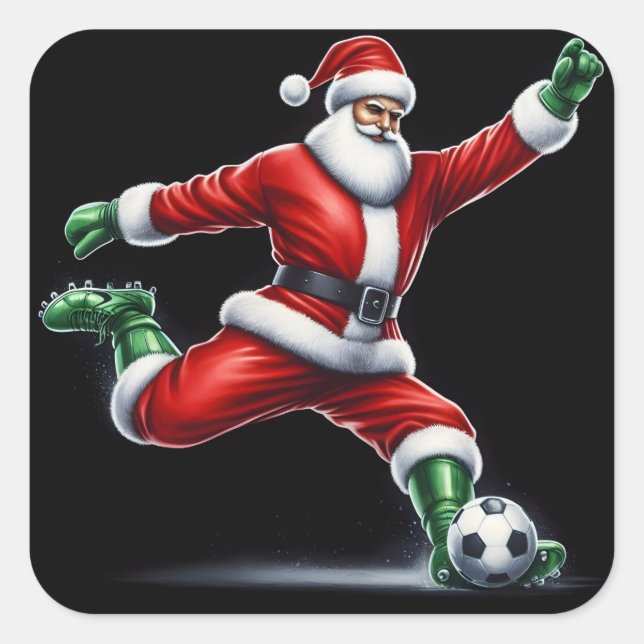 Santa Playing Soccer Outside Square Sticker (Front)