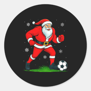 Santa Playing Soccer Xmas Funny Christmas Soccer S Classic Round Sticker