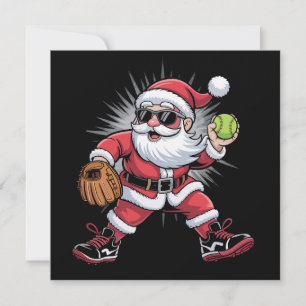 Santa Playing Softball as Pitcher Christmas Sports Holiday Card