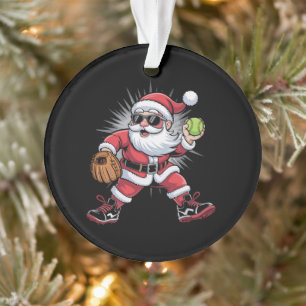 Santa Playing Softball as Pitcher Christmas Sports Ornament