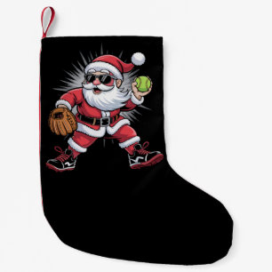 Santa Playing Softball as Pitcher Christmas Sports Small Christmas Stocking
