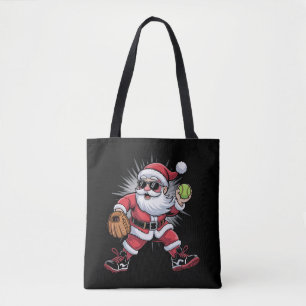 Santa Playing Softball as Pitcher Christmas Sports Tote Bag