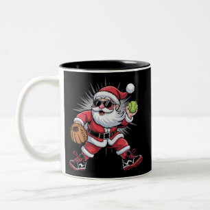 Santa Playing Softball as Pitcher Christmas Sports Two-Tone Coffee Mug