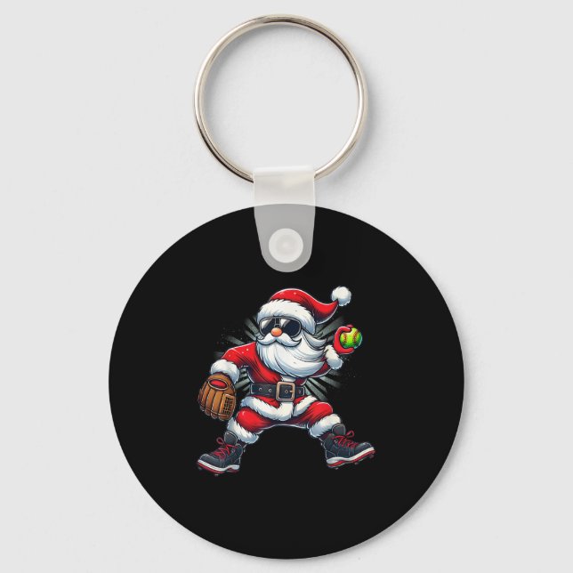 Santa Playing Softball As Tcher Boys Kids Teens Ch Key Ring (Front)
