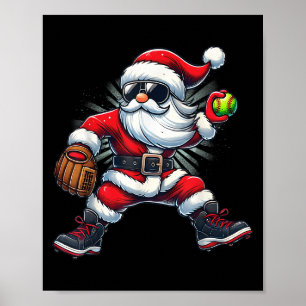 Santa Playing Softball As Tcher Boys Kids Teens Ch Poster