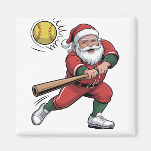 Santa Playing Softball Christmas Player Sport Magnet