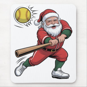 Santa Playing Softball Christmas Player Sport Mouse Mat