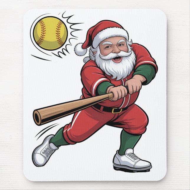 Santa Playing Softball Christmas Player Sport Mouse Mat (Front)