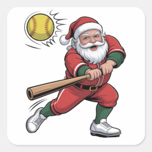 Santa Playing Softball Christmas Player Sport Square Sticker
