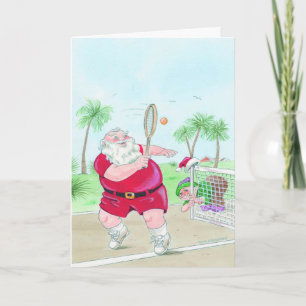 Santa playing tennis Christmas customisable card