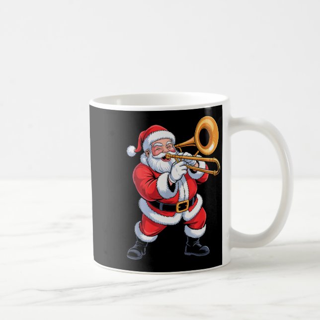 Santa Playing Trombone Funny Holiday Chrismas Xmas Coffee Mug (Right)