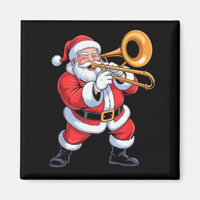 Santa Playing Trombone Funny Holiday Chrismas Xmas Magnet (Front)