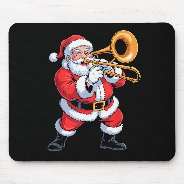 Santa Playing Trombone Funny Holiday Chrismas Xmas Mouse Mat (Front)