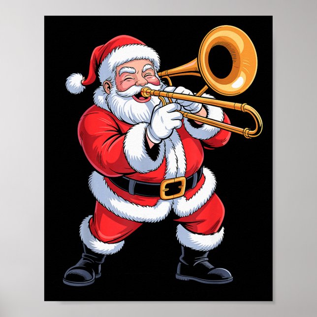 Santa Playing Trombone Funny Holiday Chrismas Xmas Poster (Front)