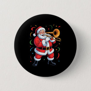 Santa Playing Trombone Funny Holiday Christmas Xma 6 Cm Round Badge
