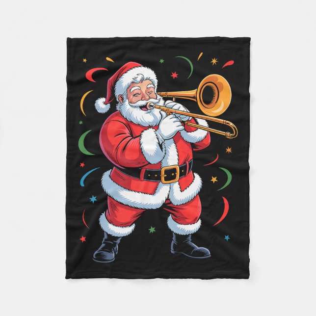 Santa Playing Trombone Funny Holiday Christmas Xma Fleece Blanket (Front)