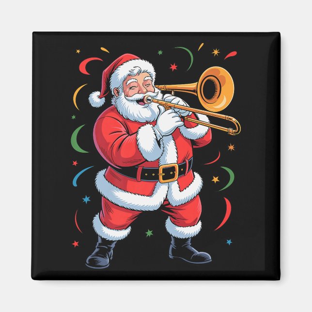 Santa Playing Trombone Funny Holiday Christmas Xma Magnet (Front)