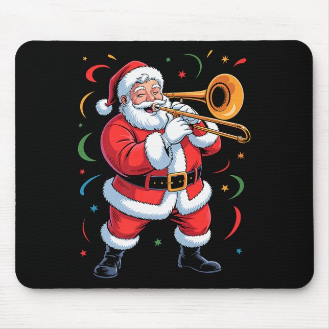 Santa Playing Trombone Funny Holiday Christmas Xma Mouse Mat (Front)