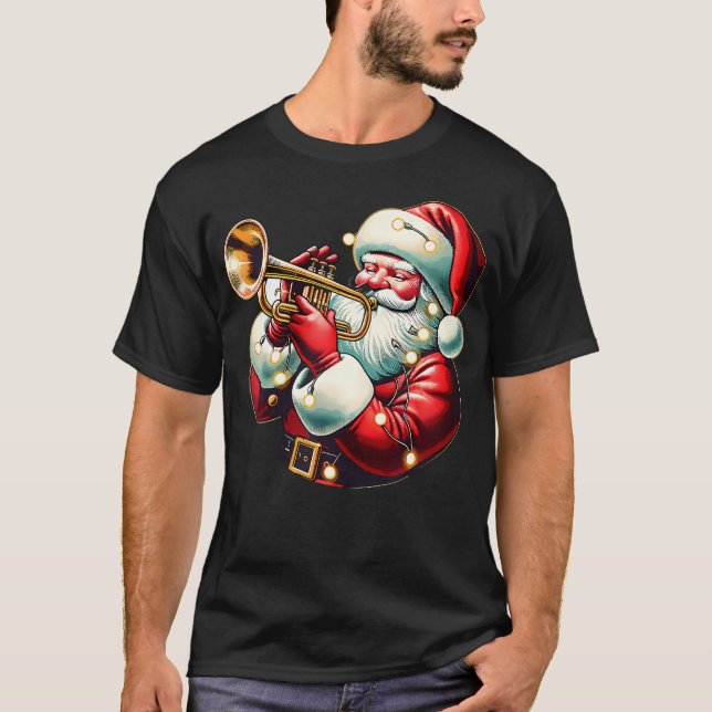 Santa Playing Trumpet Funny Trumpet Playing Musica T-Shirt (Front)